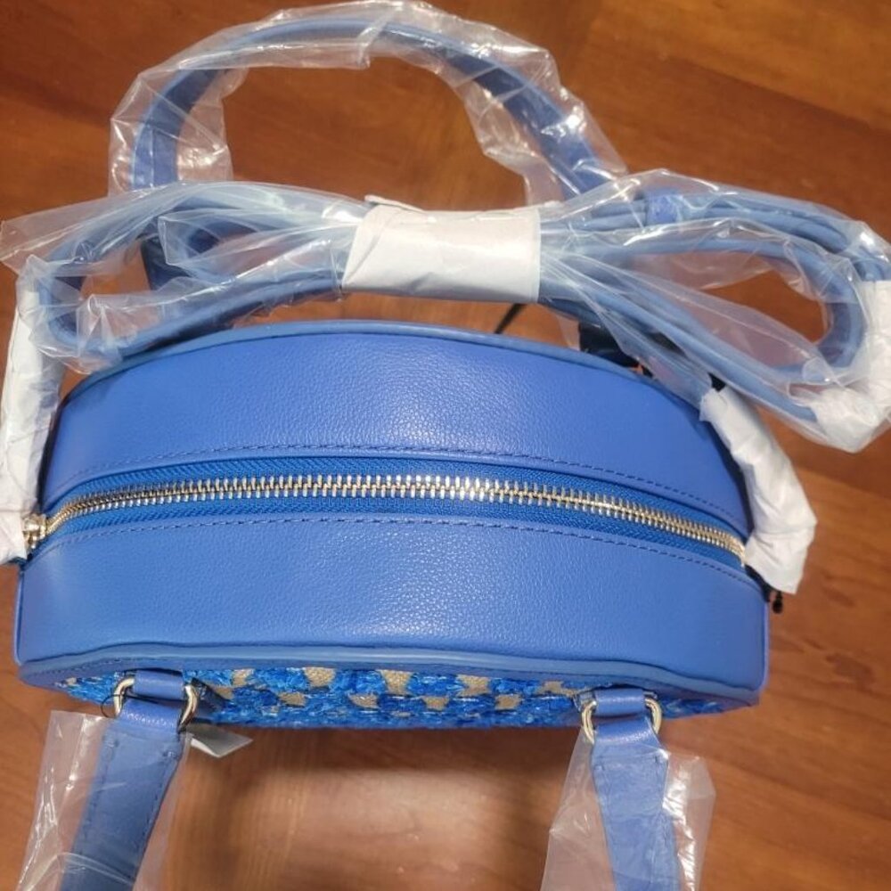 Talbots Blue Round Raffia Handbag with Detachable Crossbody Strap; 10"x3"x10" - Picture 7 of 9